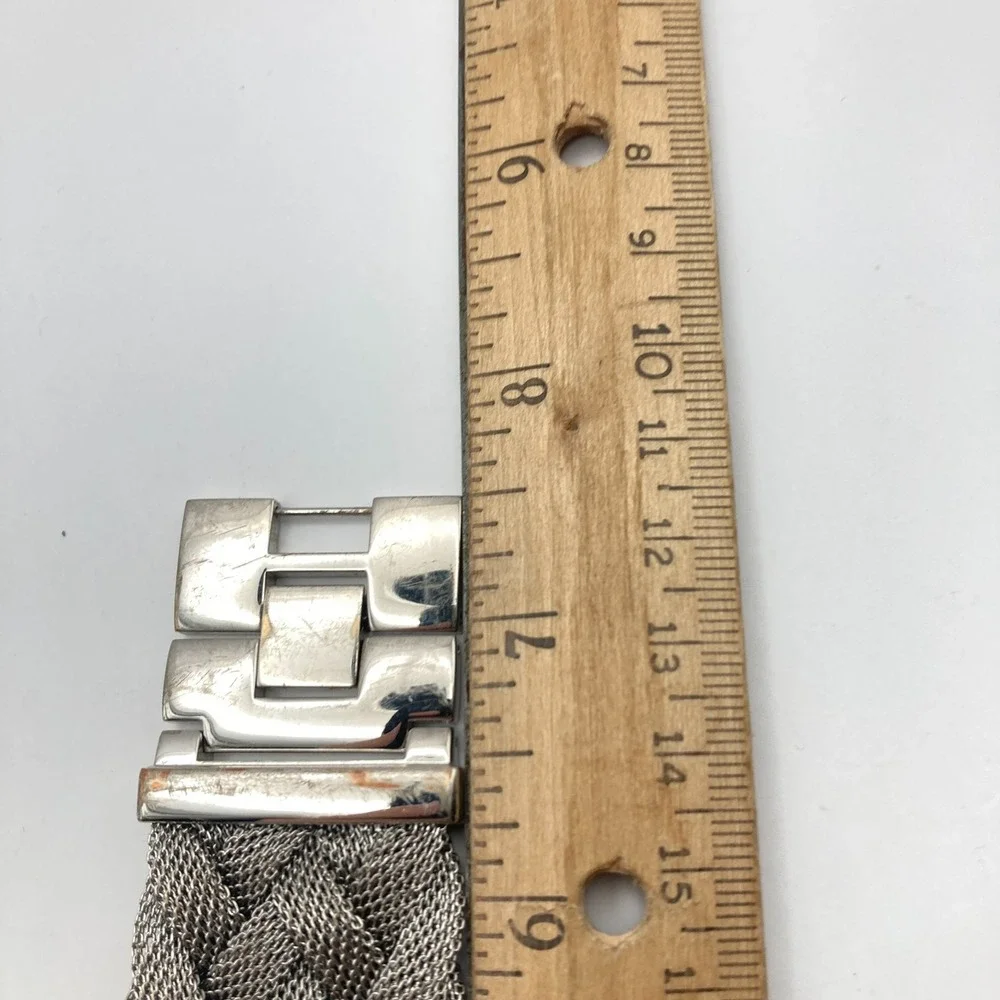 Chico's Women's Watch 32mm Wide Silver Tone MOP Braided Mesh New Battery 7.5